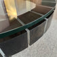 Vintage Postmodern Dark Wood Block and Glass Circular Coffee Table