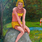 Vintage Original Framed “Bather by a Rock” Artwork