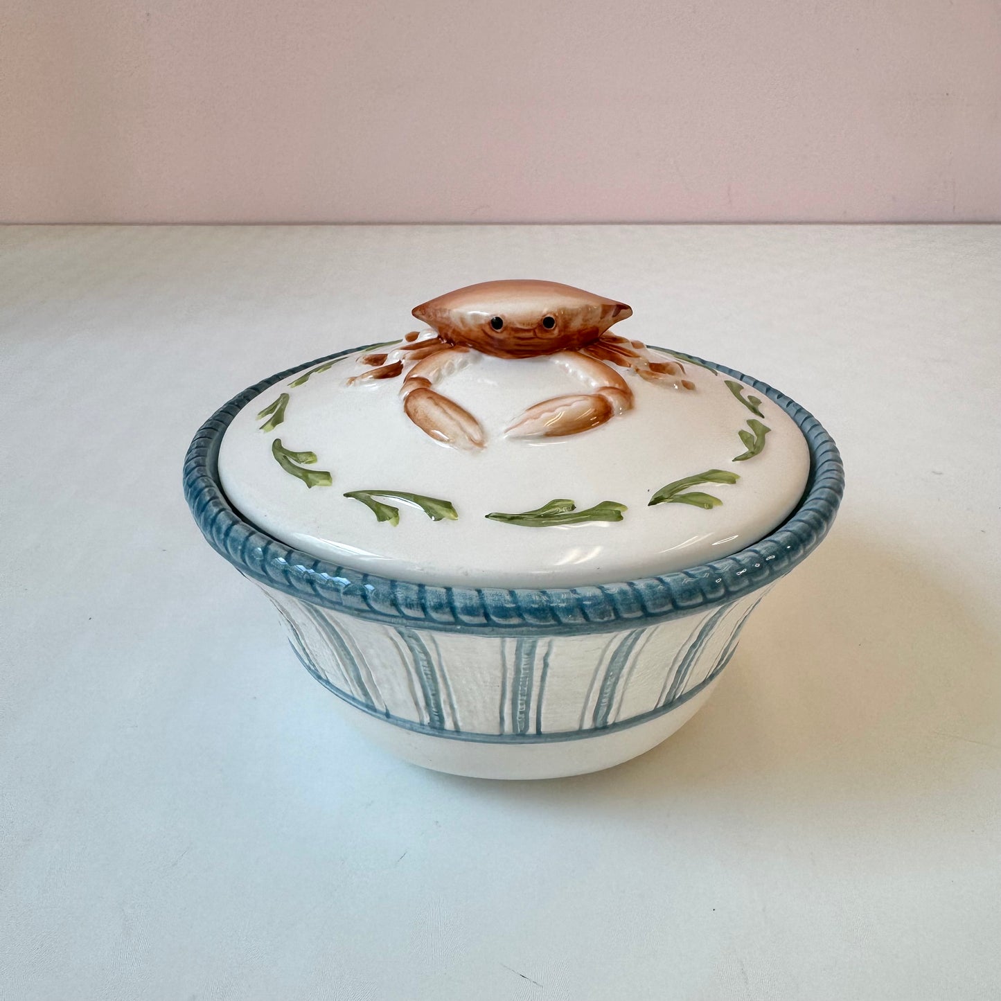 Vintage Pair of Ceramic Crab Lidded Bowls by Fitz & Floyd