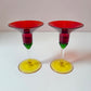 Pair of Postmodern Memphis Style Glass Candle Holders 6"