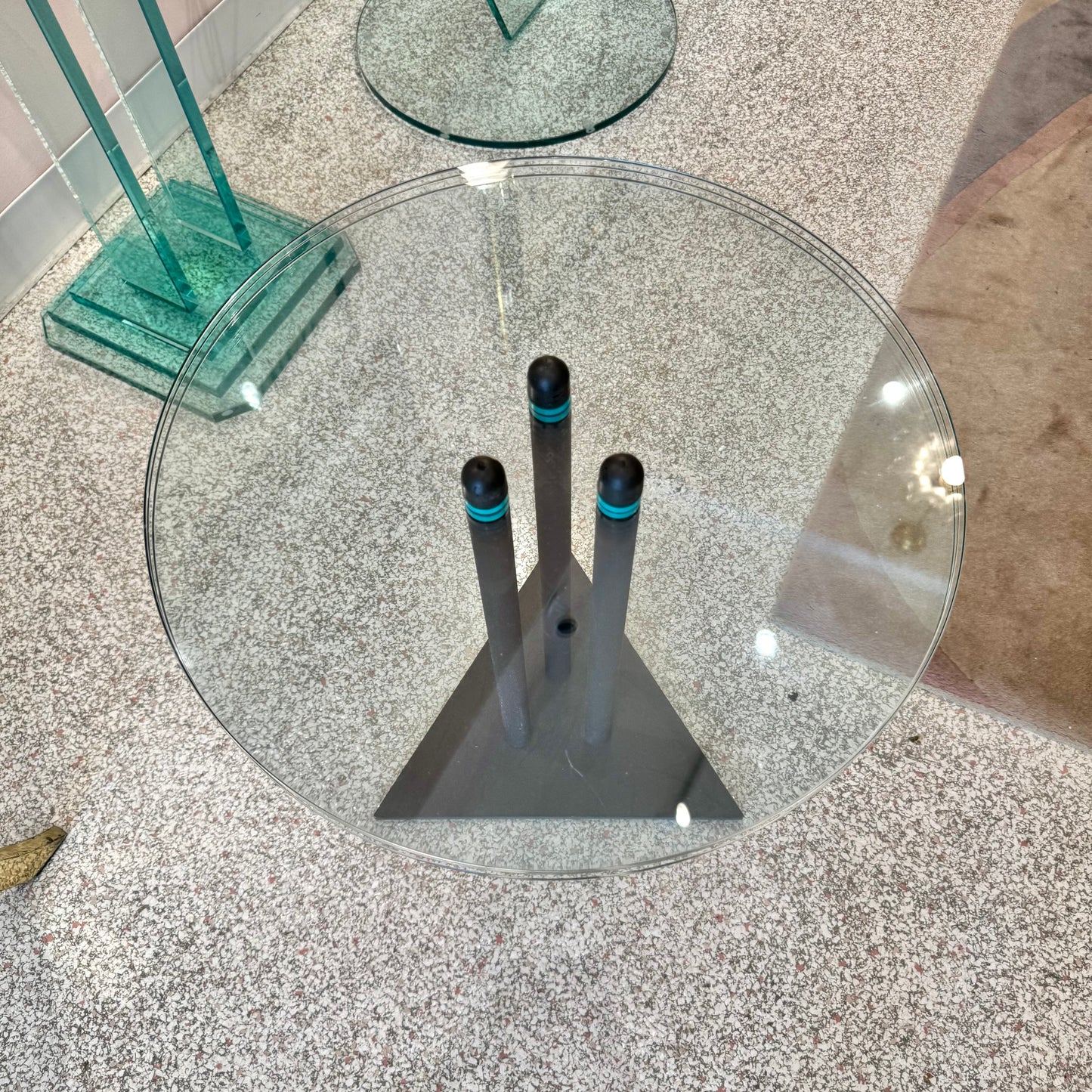 Vintage Postmodern Glass Side Table with Triangular Base by Becker Designs