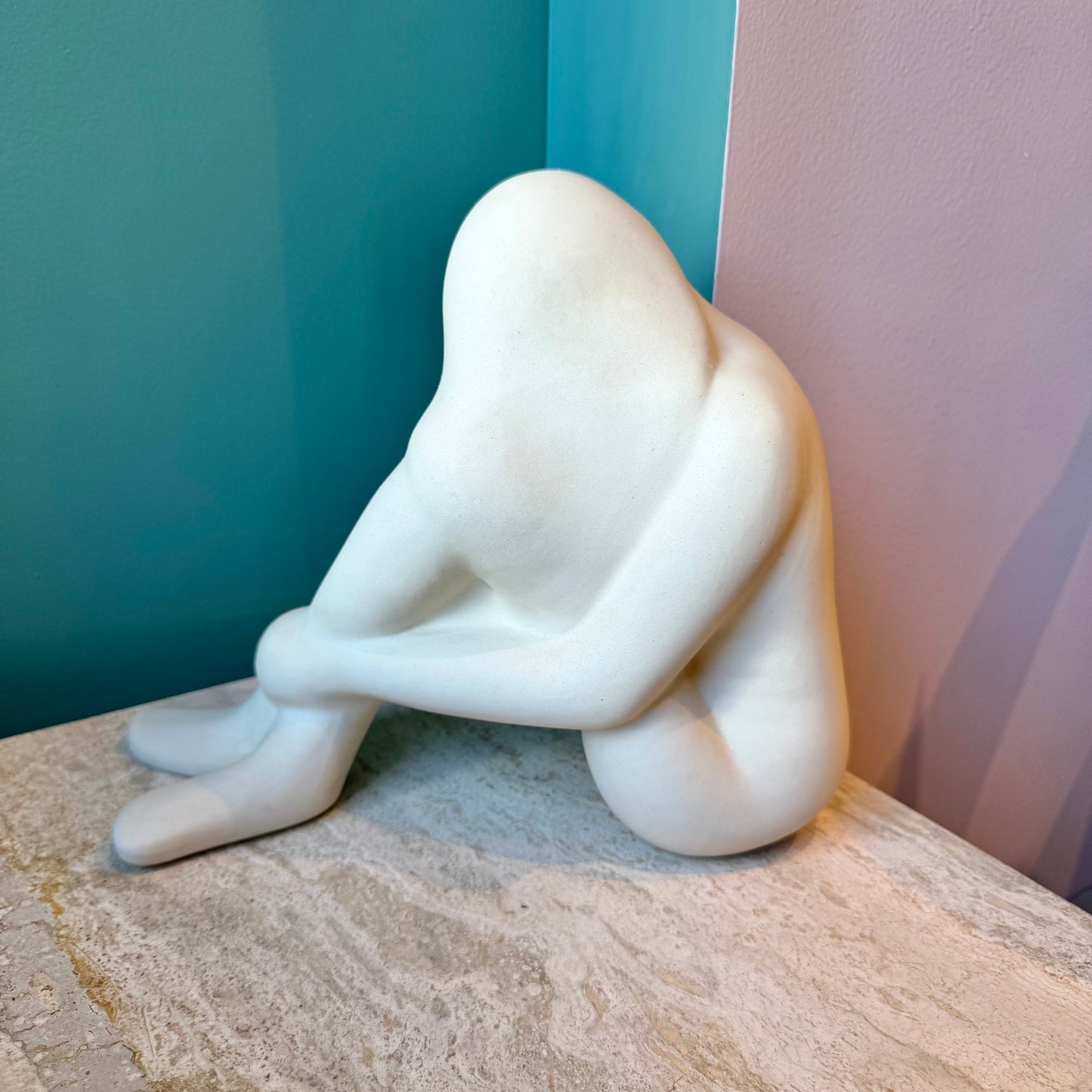Vintage Seated Woman Cast Ceramic Sculpture
