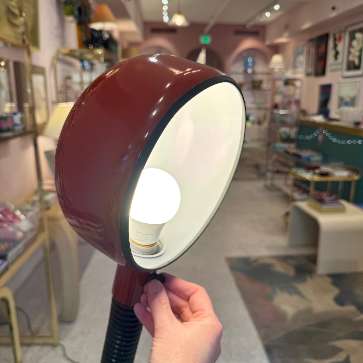 Vintage Postmodern Lightolier Style Red Gooseneck Floor Lamp