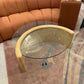 Vintage Round Coffee Table with Half Moon Faux Goatskin Base