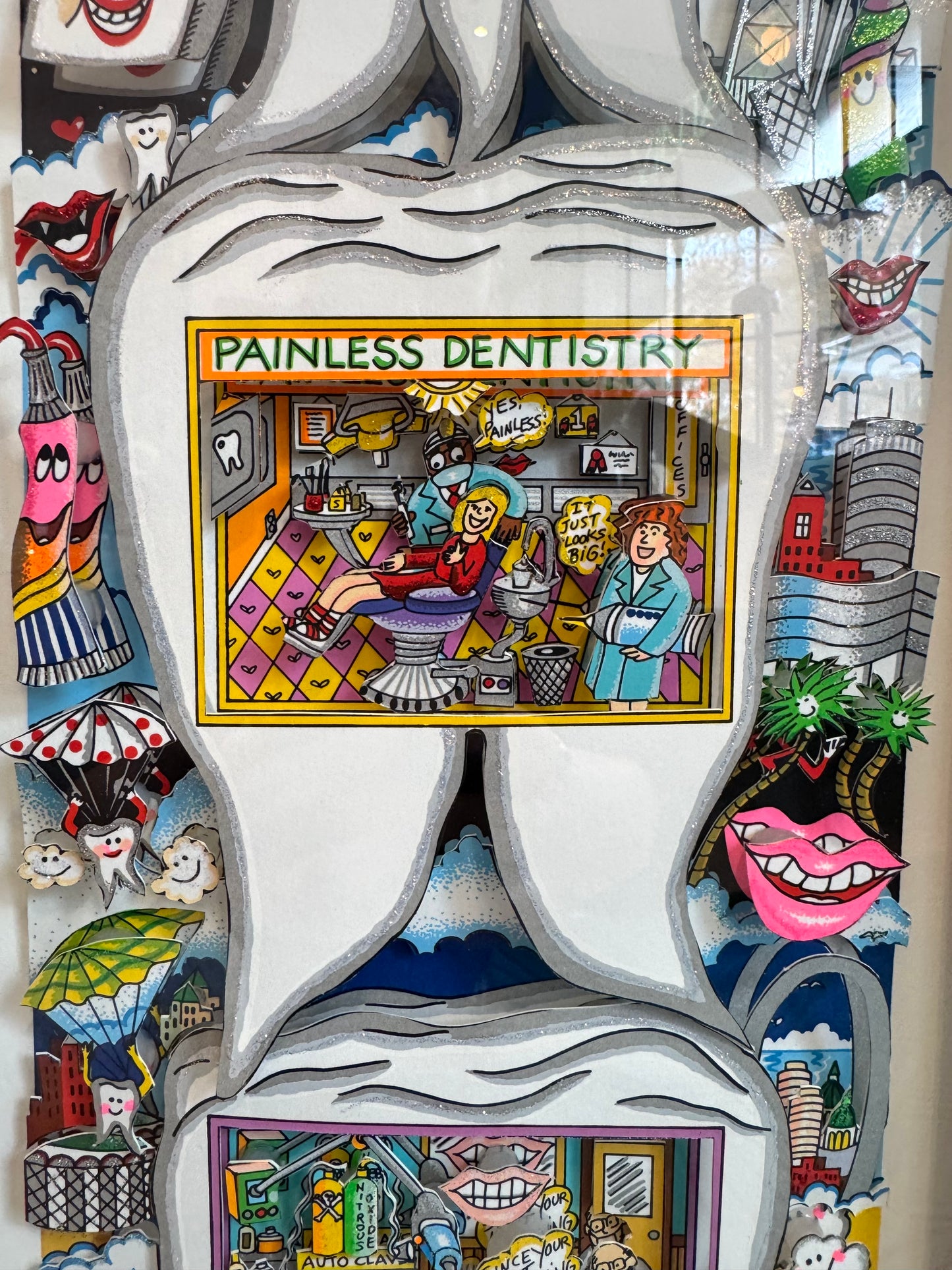 Vintage Charles Fazzino "Tooth Story Building" Framed Signed Numbered 3D Artwork