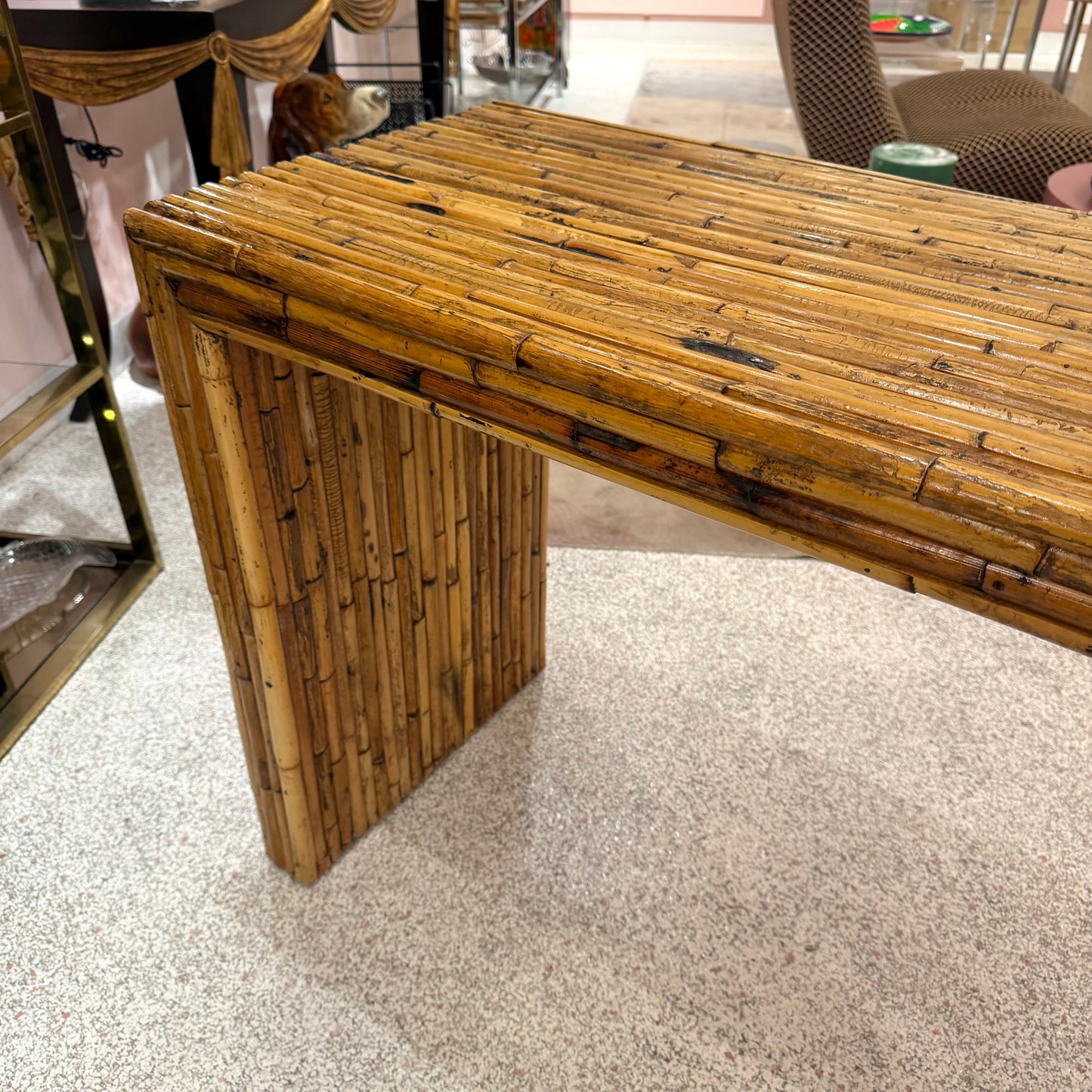 1970's Gabriella Crespi Style Bamboo Console Table