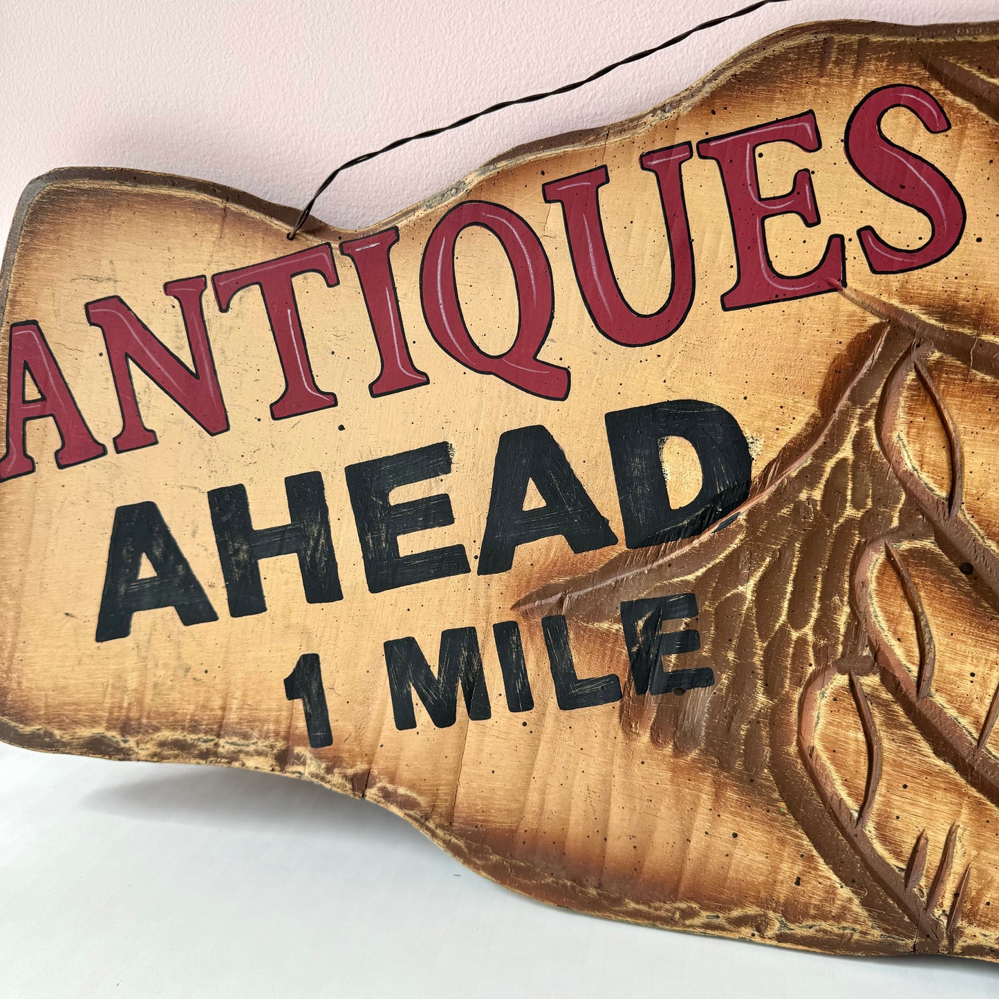 Vintage “Antiques Ahead 1 Mile” Pointing Hand Sign