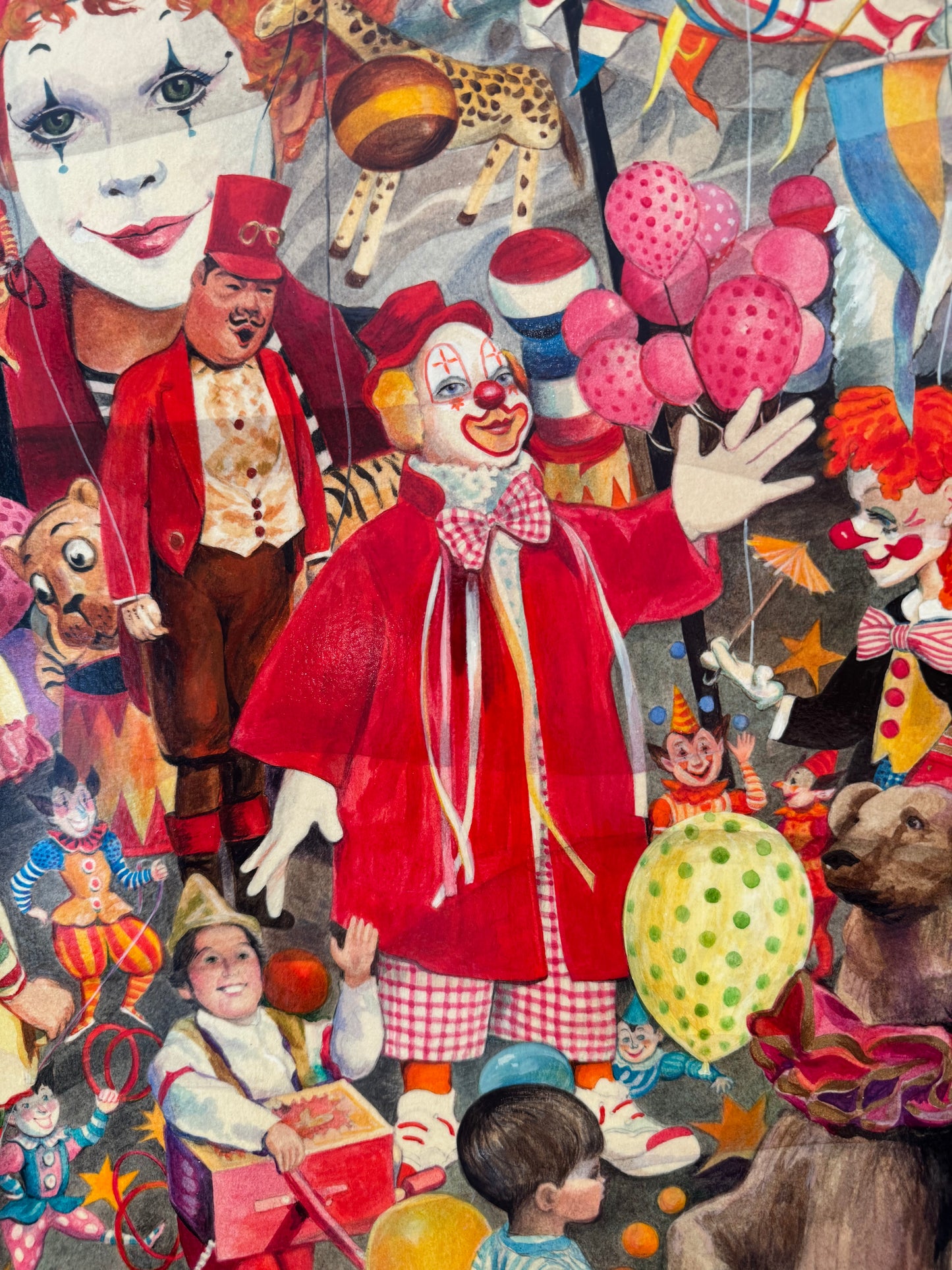 Vintage Original Framed "The Summer Circus" 1988 Acrylic on Board Painting by Phyllis Londraville