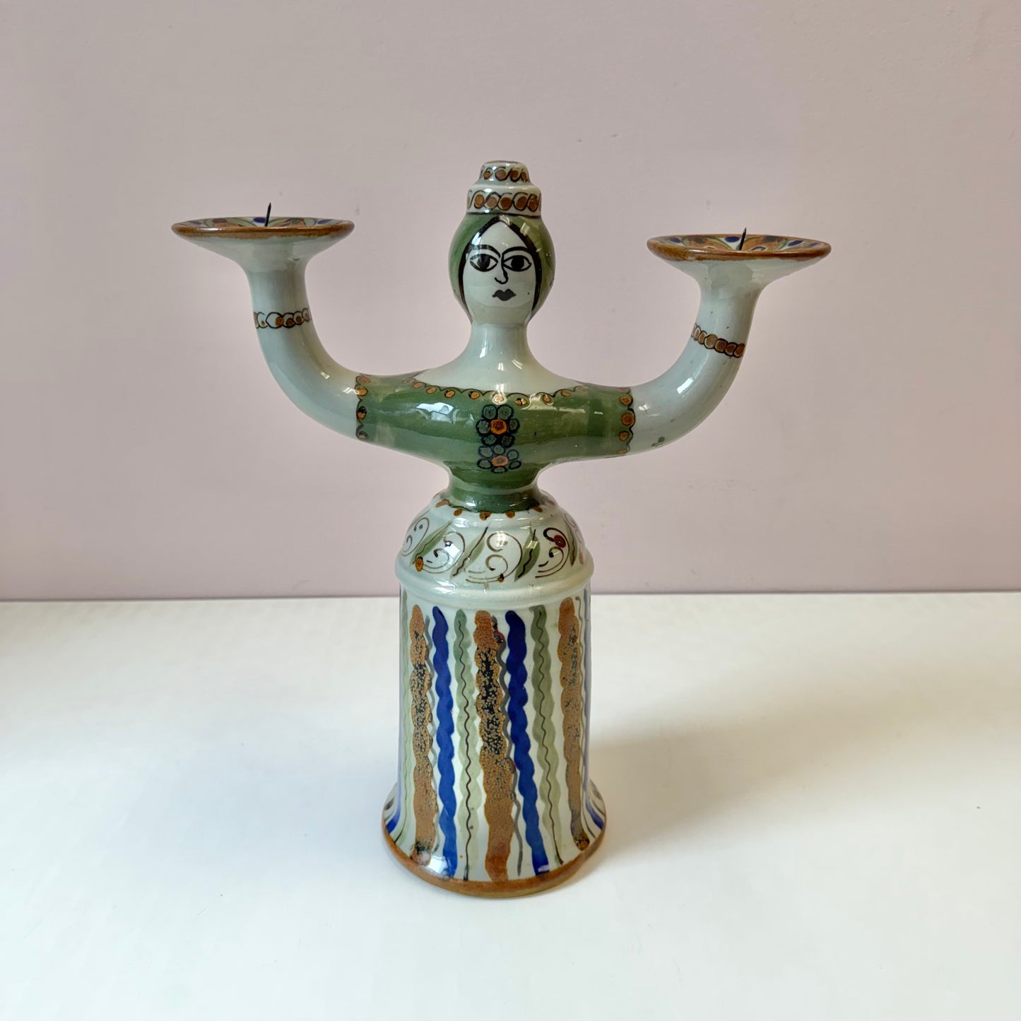 Vintage El Palomar Mexican Pottery Figural Woman Candelabra Candle Holder