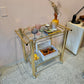 Vintage 2 Tier Brass and Glass Rolling Bar Cart