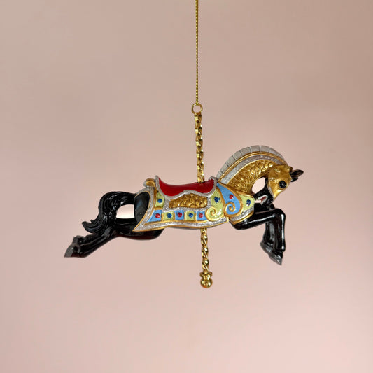 Resin Black, Gold and Red Carousel Horse Ornament