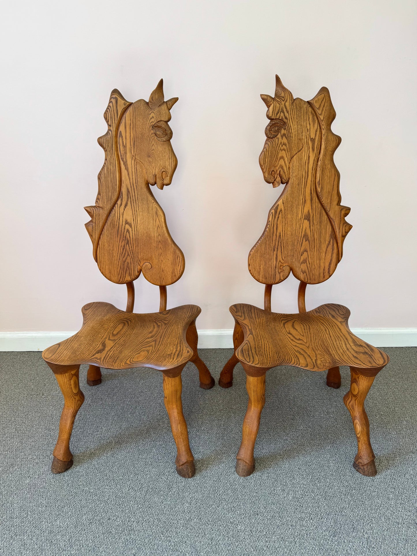 Pair of 1980 Andrew Willner Horse Chairs/Signed and Dated