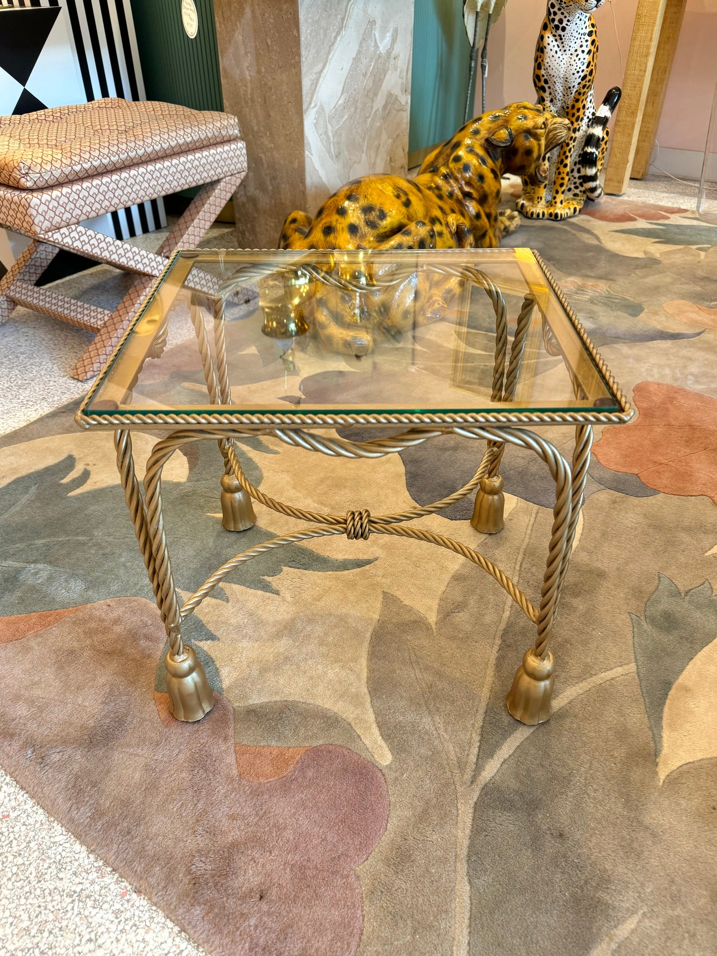 Vintage Gold Hollywood Regency Tassel Footed Side/End Table