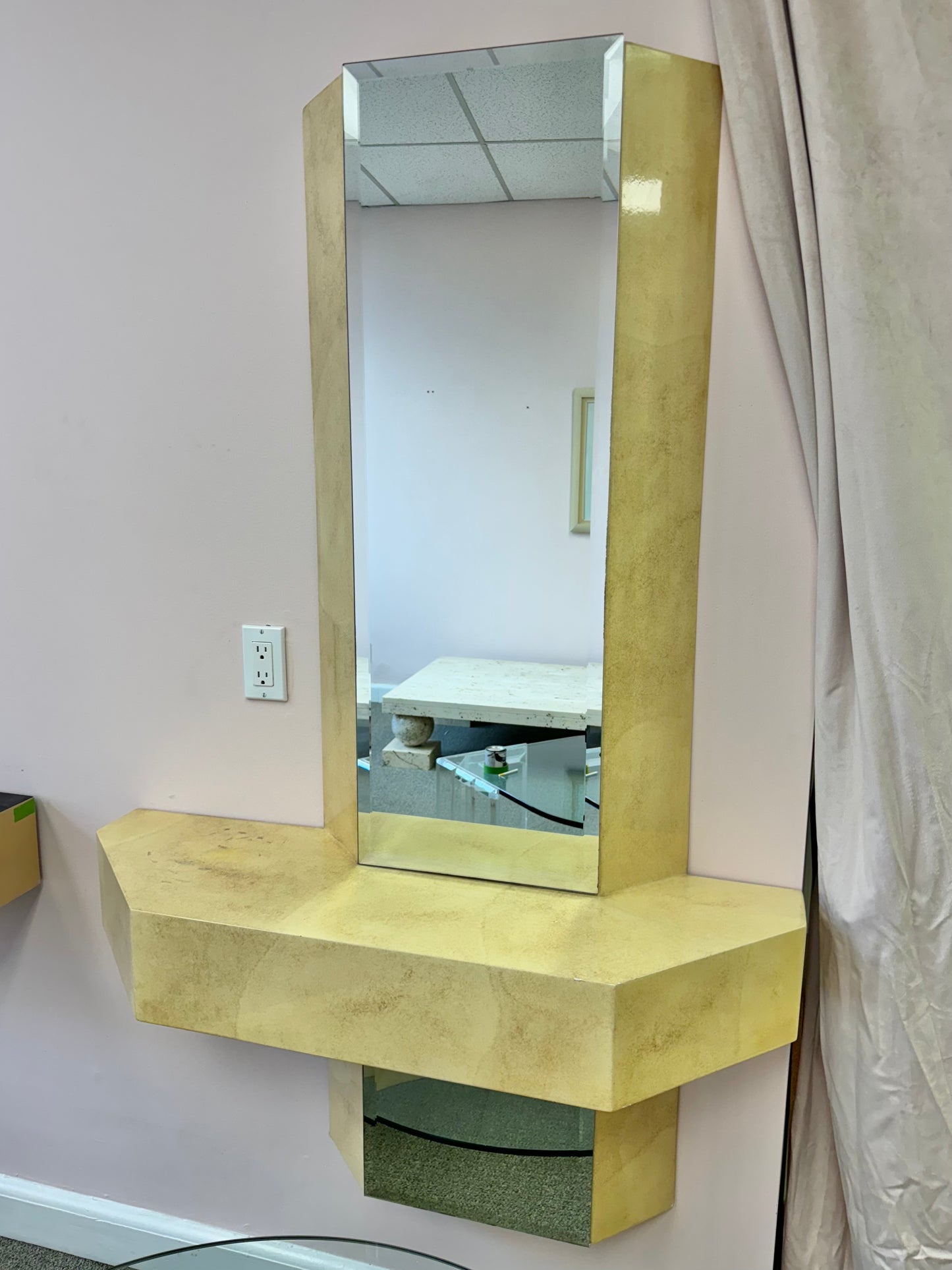 Vintage Wall Mounted Lacquer and Mirrored Console