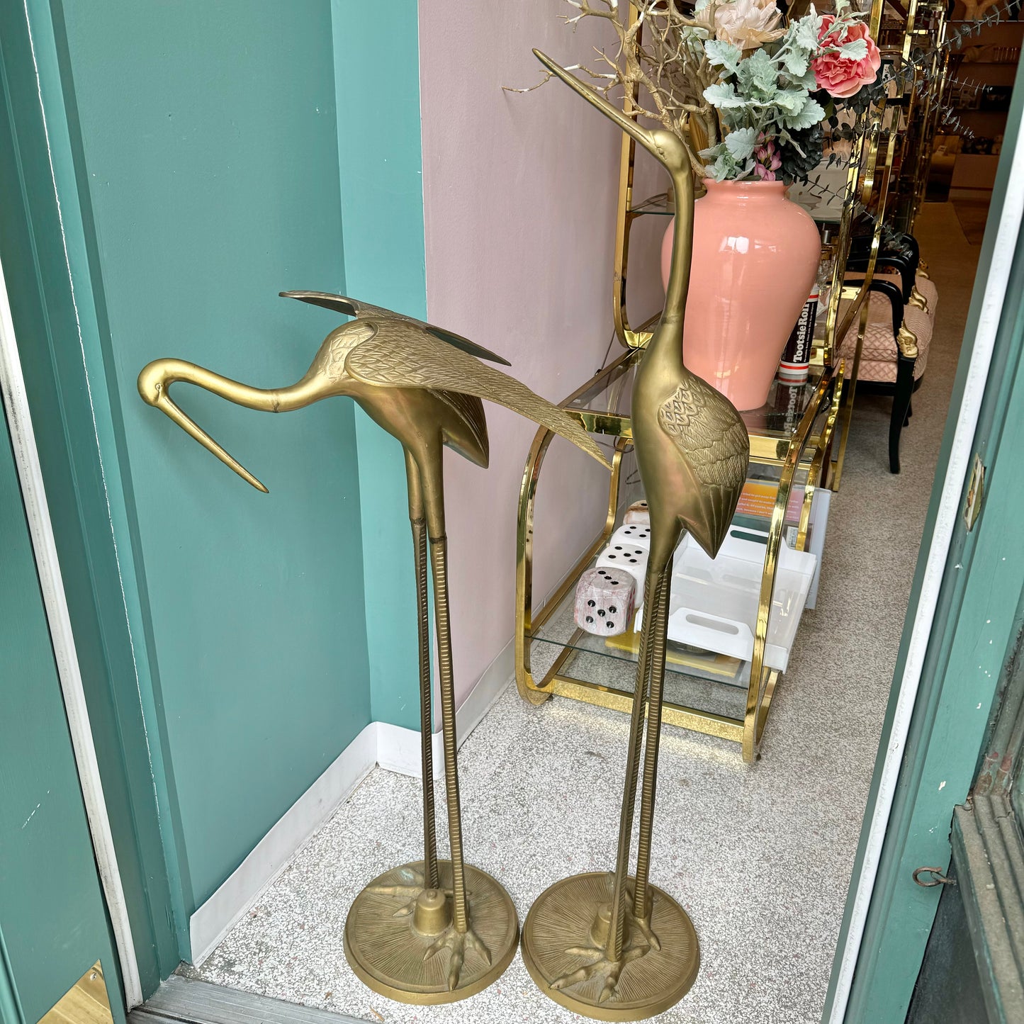 Pair of Extra Large Vintage Brass Crane Birds