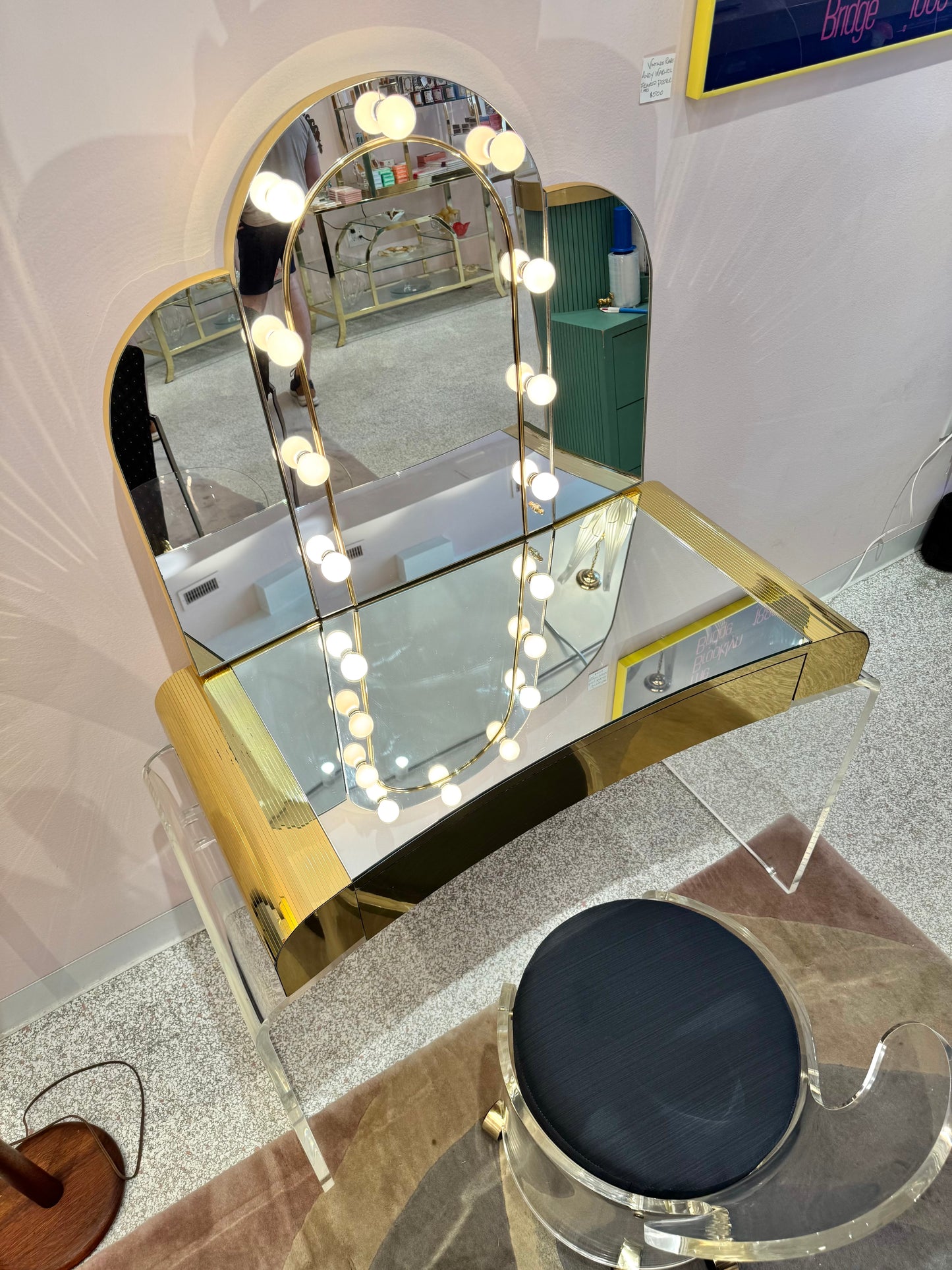1980's Light Up Lucite Vanity and Stool by Hill Manufacturing
