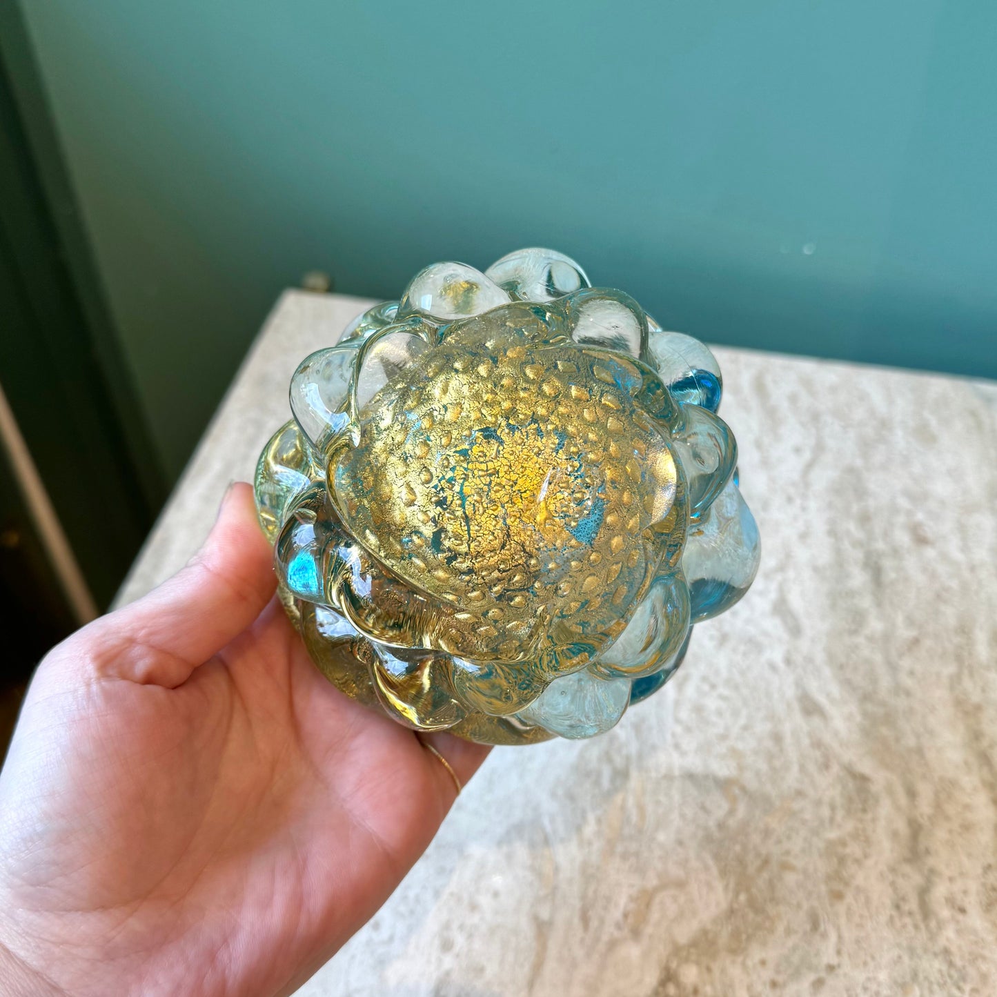Chunky Vintage Blue and Gold Murano Glass Ashtray