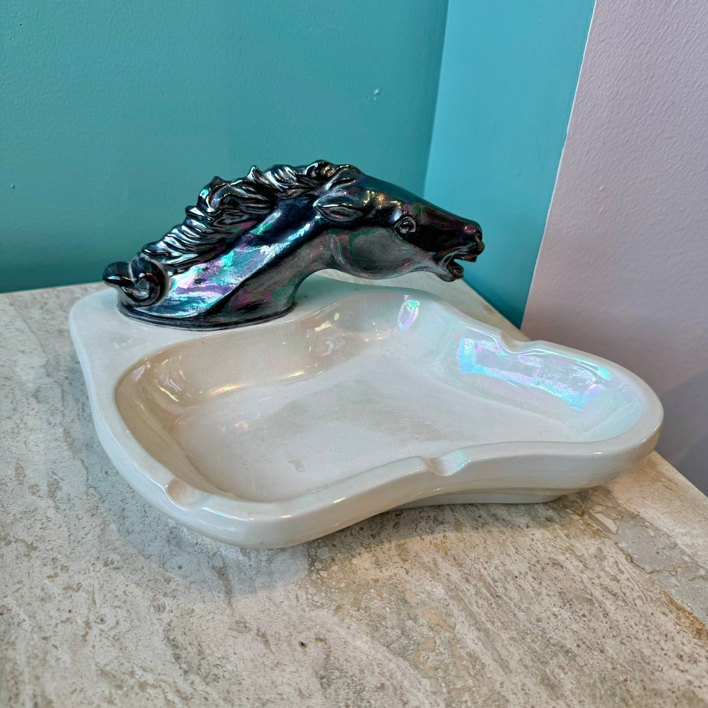 1976 Black Opalescent Horse Ashtray/Catchall Bowl