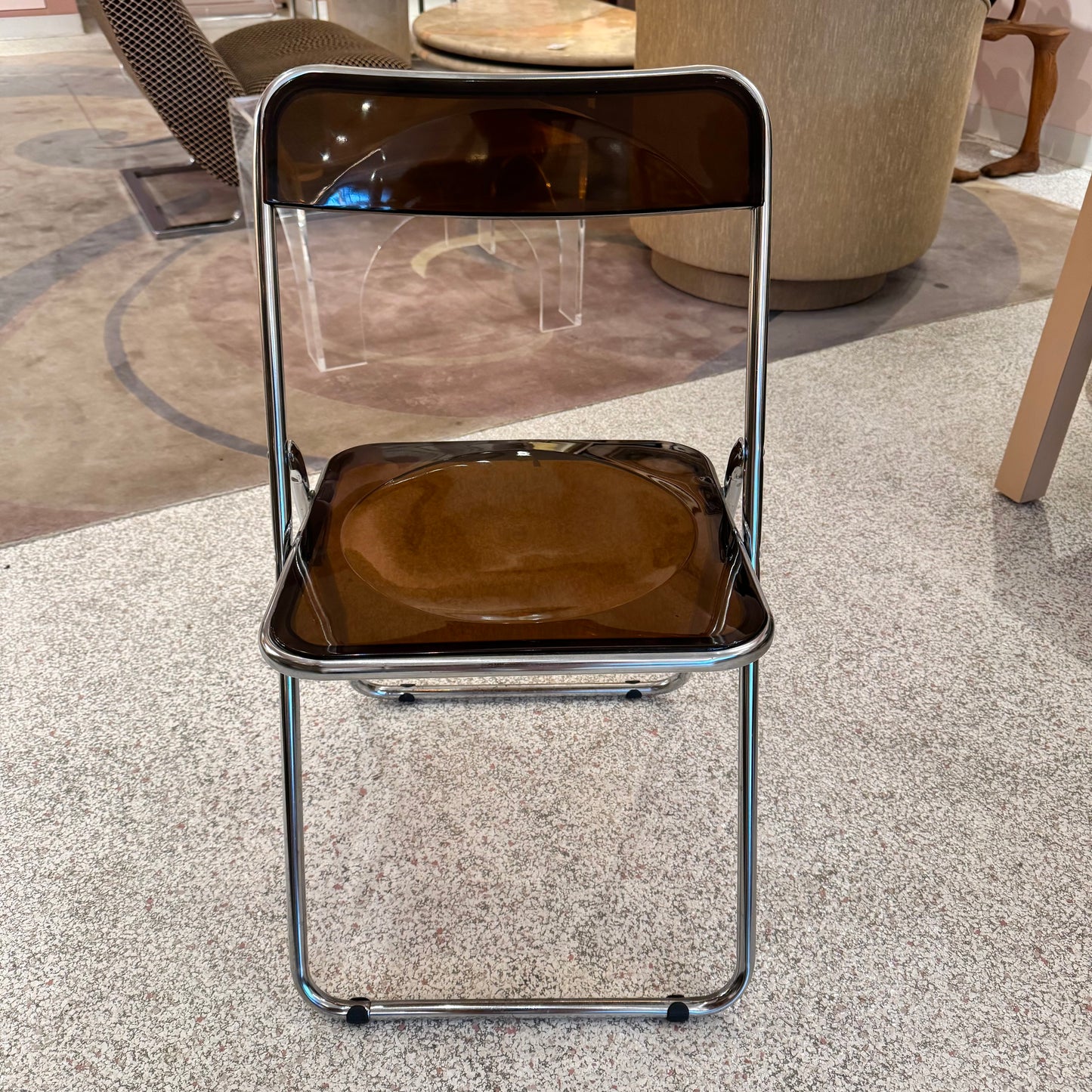 Vintage Italian Smoked Brown Lucite and Chrome Folding Chair