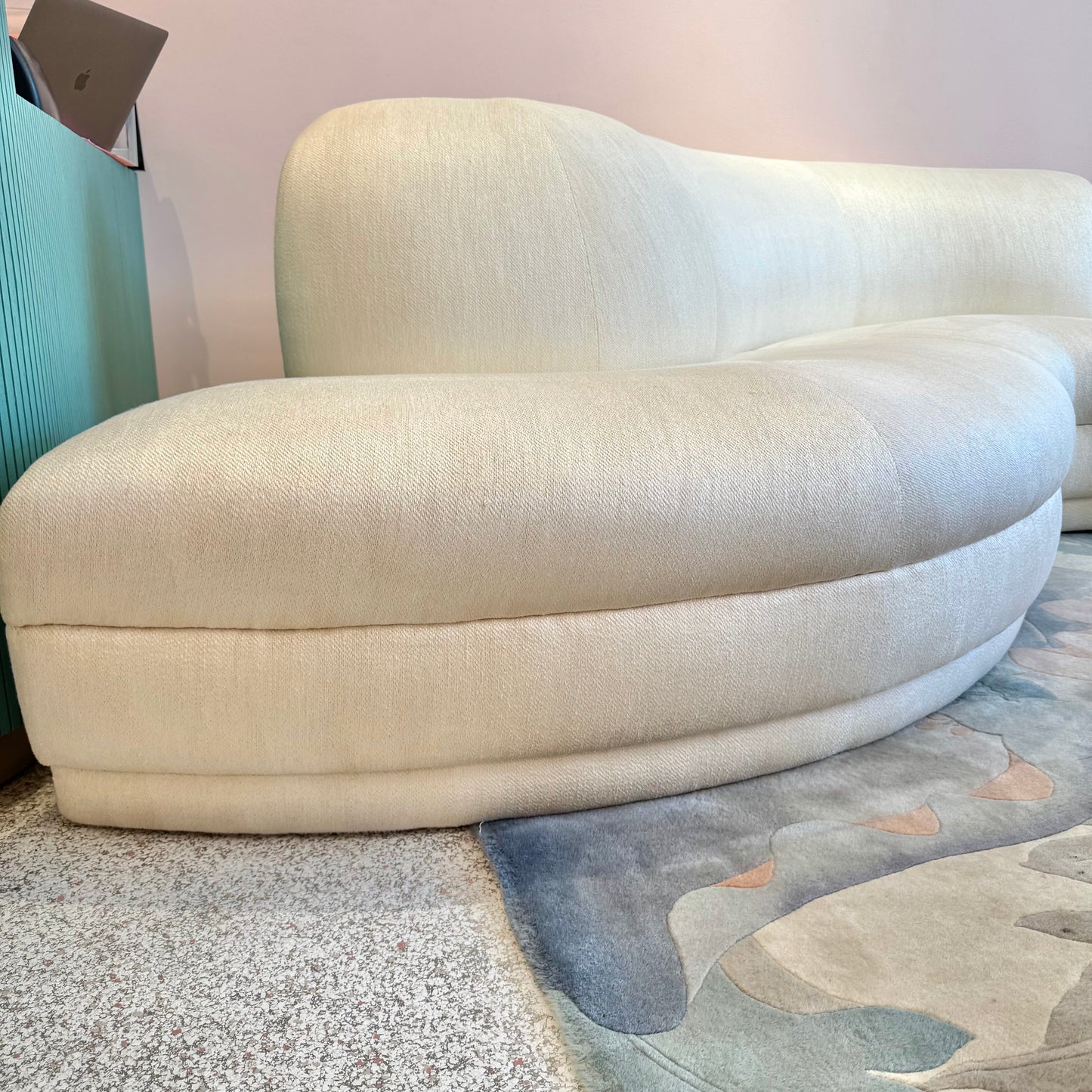 Vintage Three Piece Serpentine Ivory Sectional Sofa
