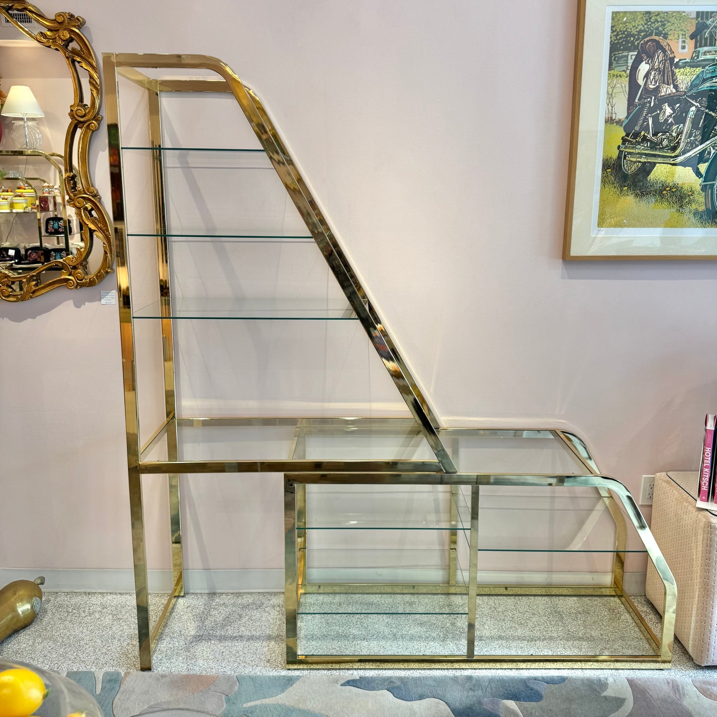 Vintage Asymmetrical Brass and Glass Etagere by DIA