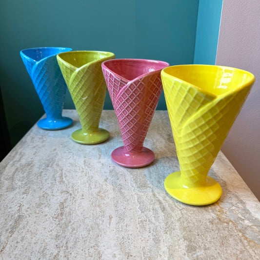 Vintage Set of Four Colorful Ceramic Ice Cream Cone Bowls by Godinger & Co.