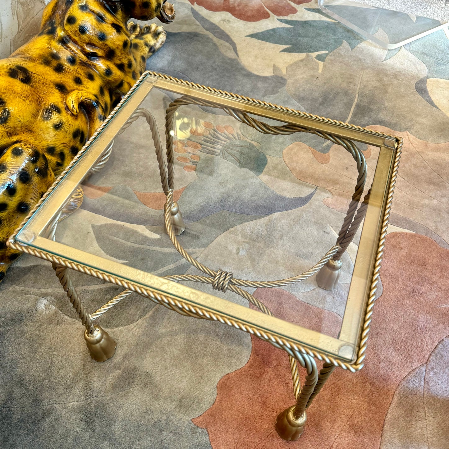 Vintage Gold Hollywood Regency Tassel Footed Side/End Table
