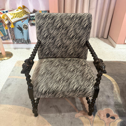 Antique Lions Head Barley Twist Suede Chair/item