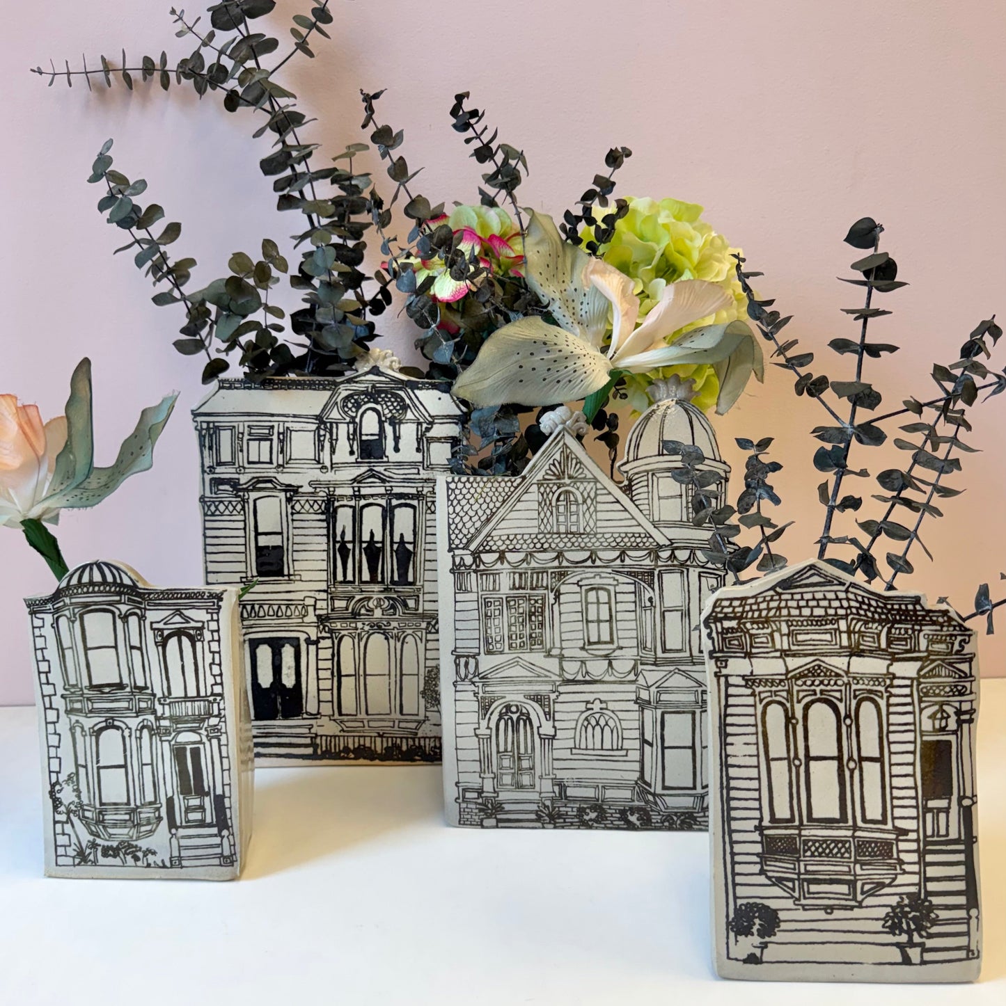Vintage 1970’s Jon Carlos Lopez Ceramic Victorian House Planter/per item