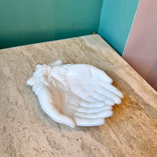 Vintage White Milk Glass Hands Catchall/Soap Dish
