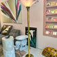 Vintage Pink Acrylic and Brass Flower Floor Lamp