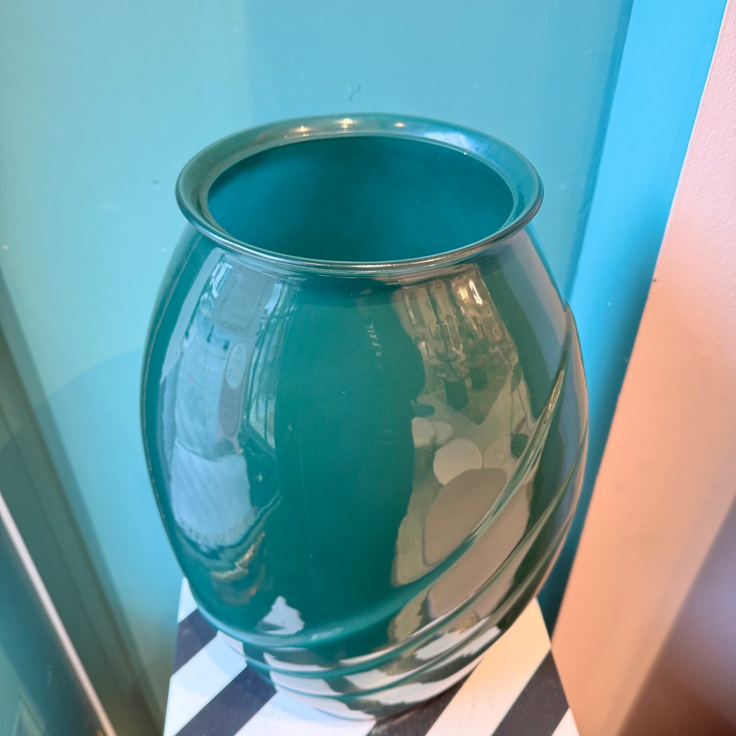 Large Vintage Green Glass Deco Style Vase