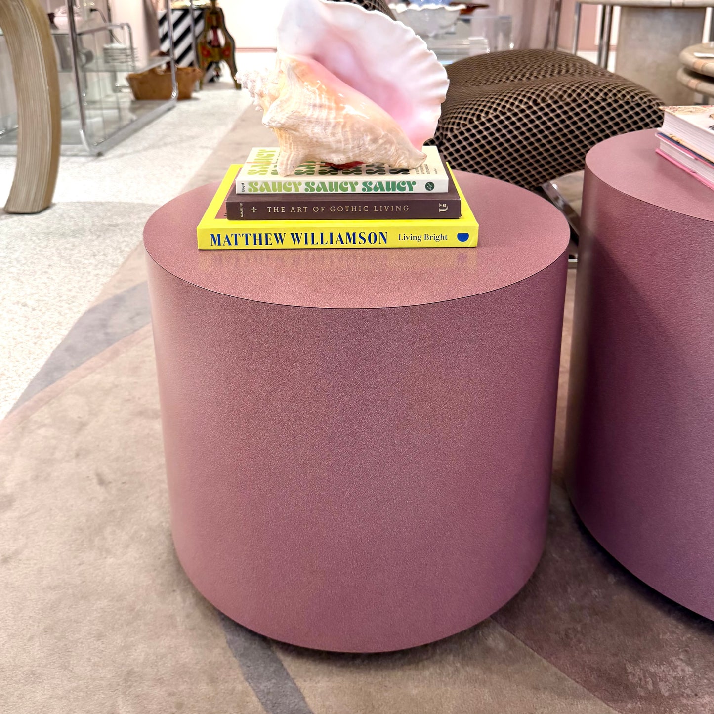 Vintage 1980’s Rolling Mauve Laminate Drum Side Table