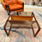 Vintage Lou Hodges Style Teak and Smoked Glass Coffee Table with Magazine Holder