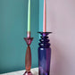 Vintage Tall Pink Murano Glass Candlestick Holder - signed