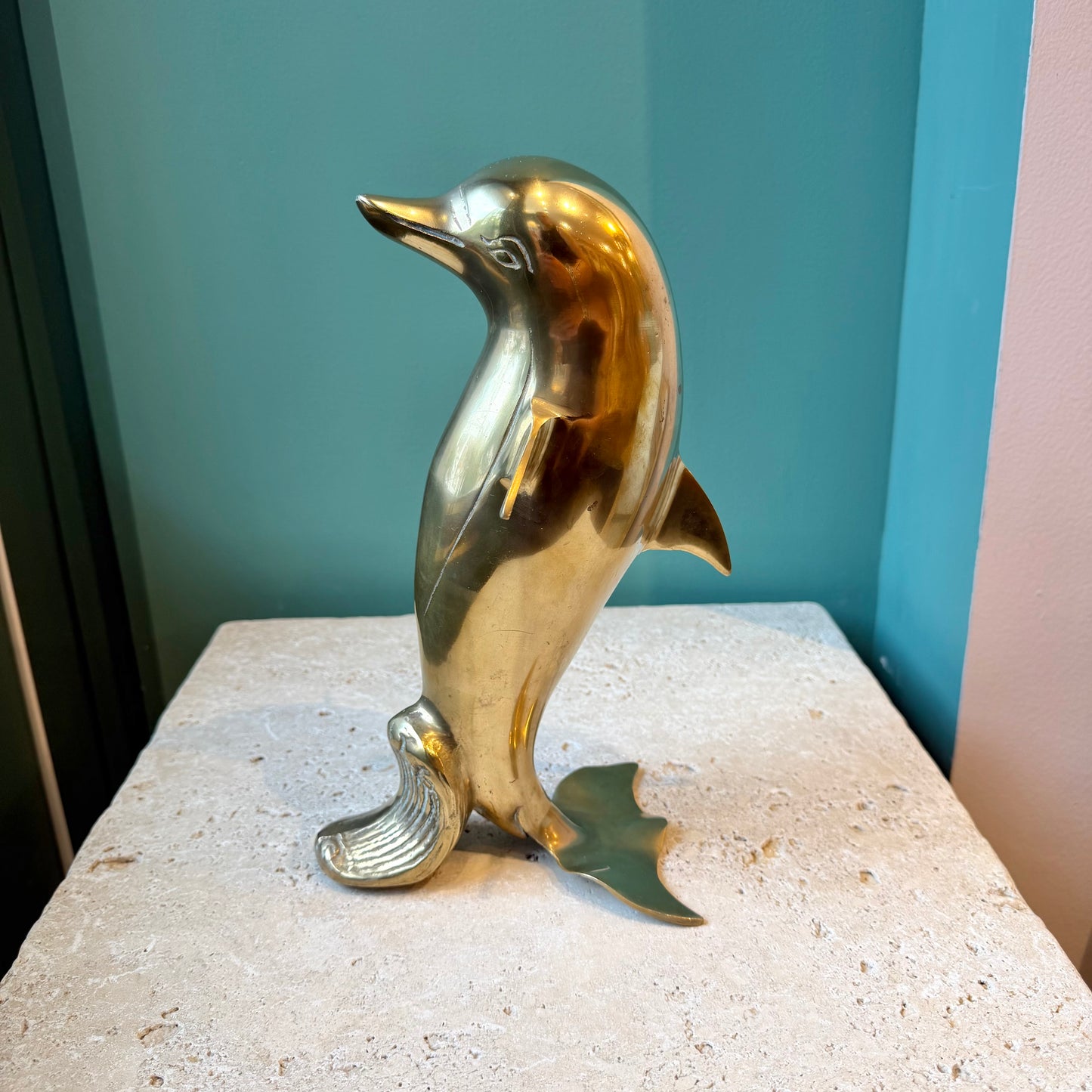 Vintage Brass Dolphin Statue