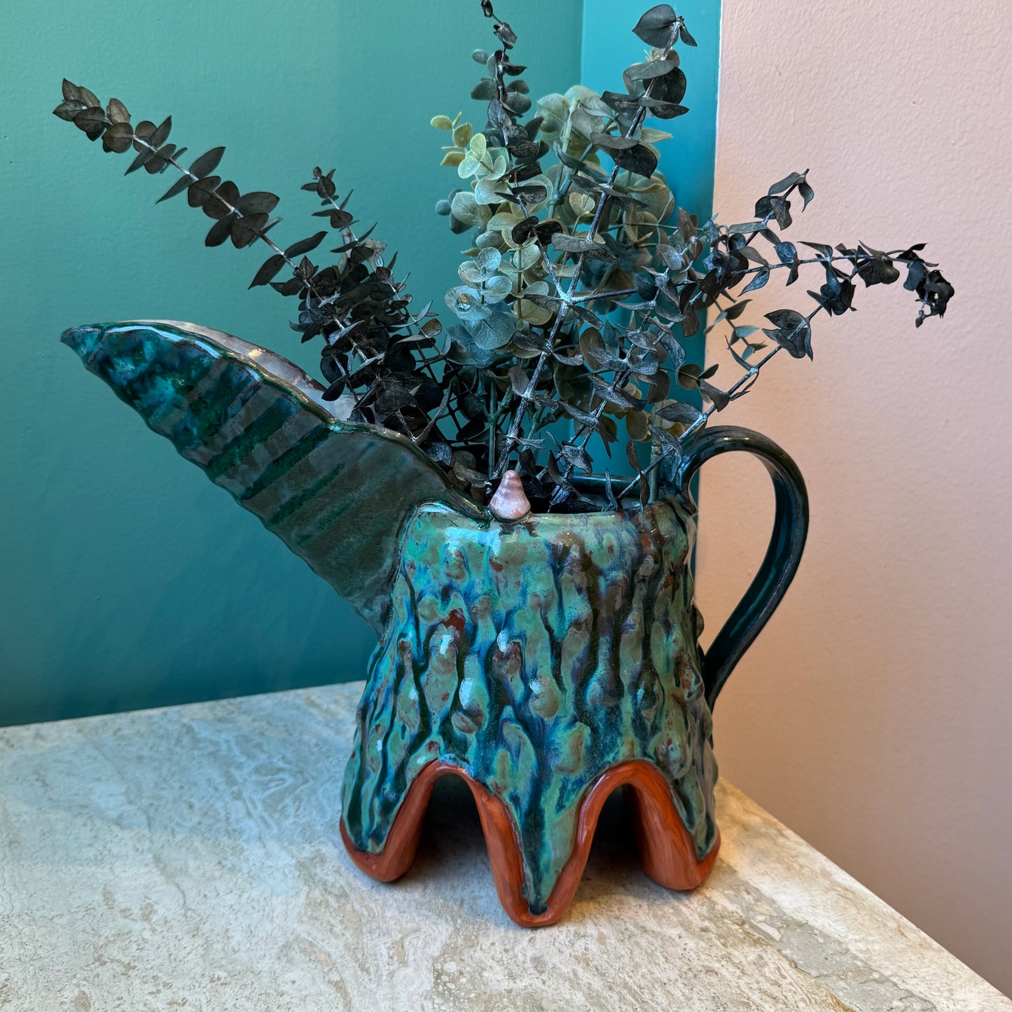 Large Vintage Studio Pottery Pitcher signed Flyn