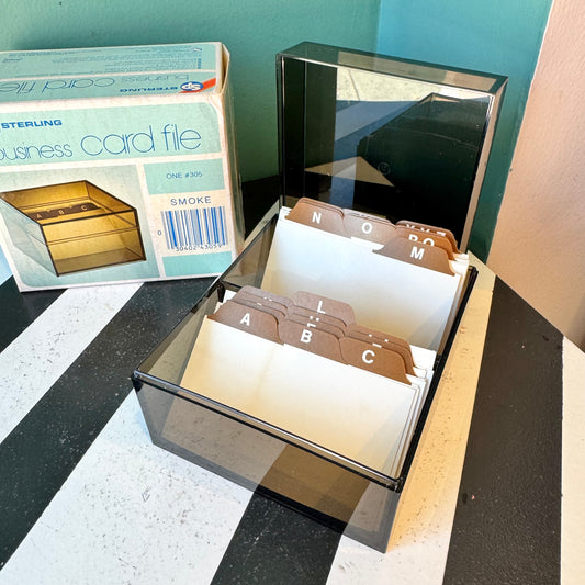 Vintage Smoked Acrylic Business Card File Box