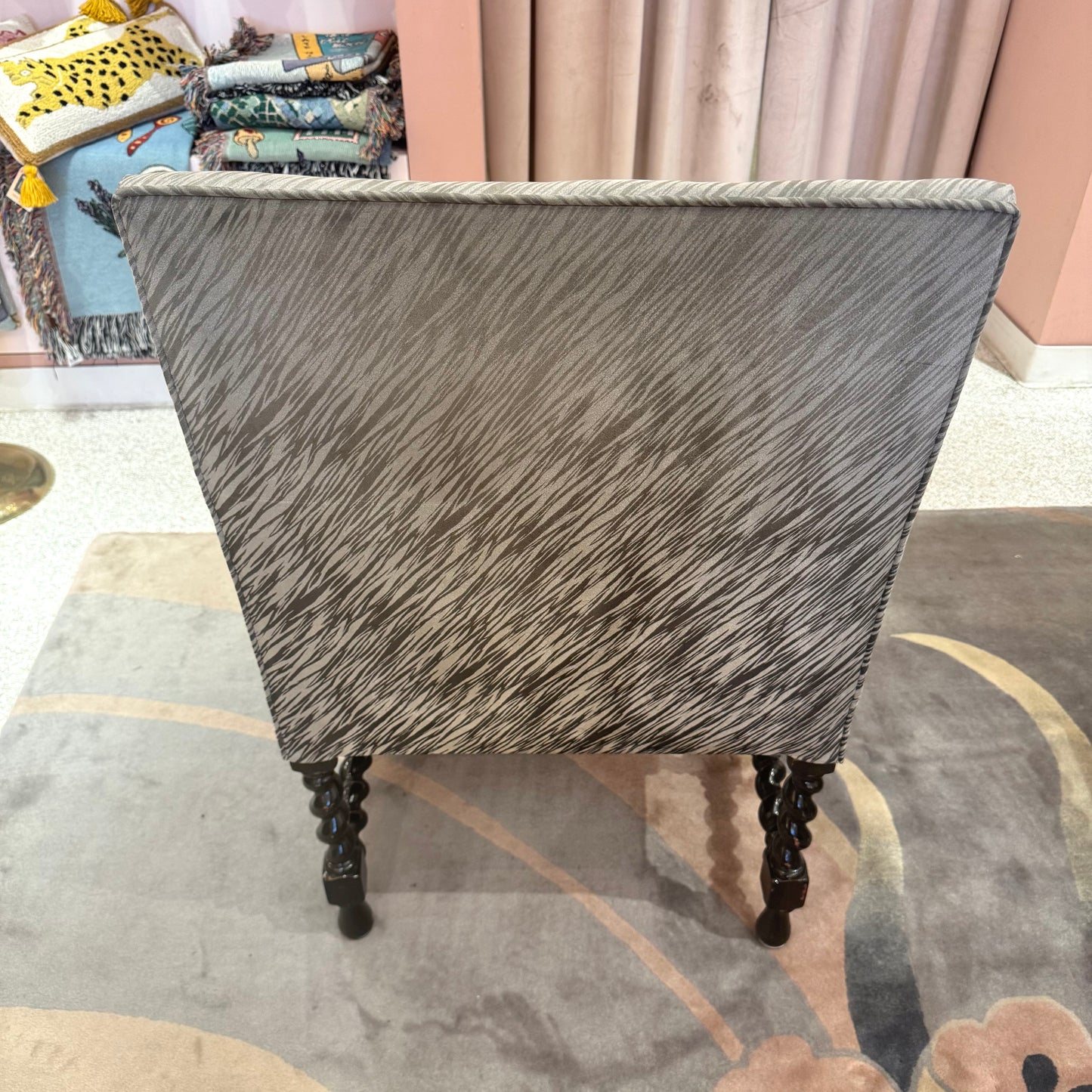 Antique Lions Head Barley Twist Suede Chair/item