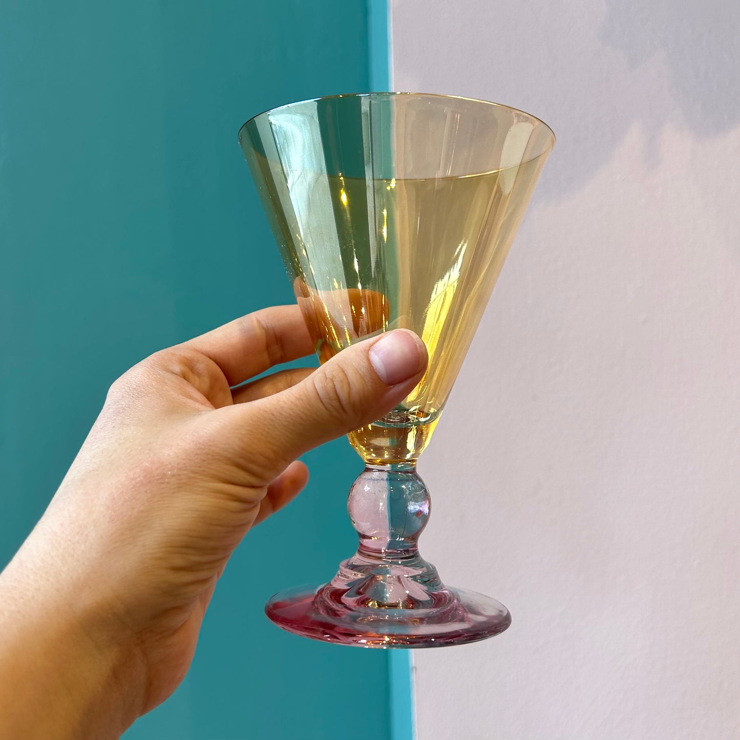 Vintage Amber And Pink Iridescent Water Goblet Glasses