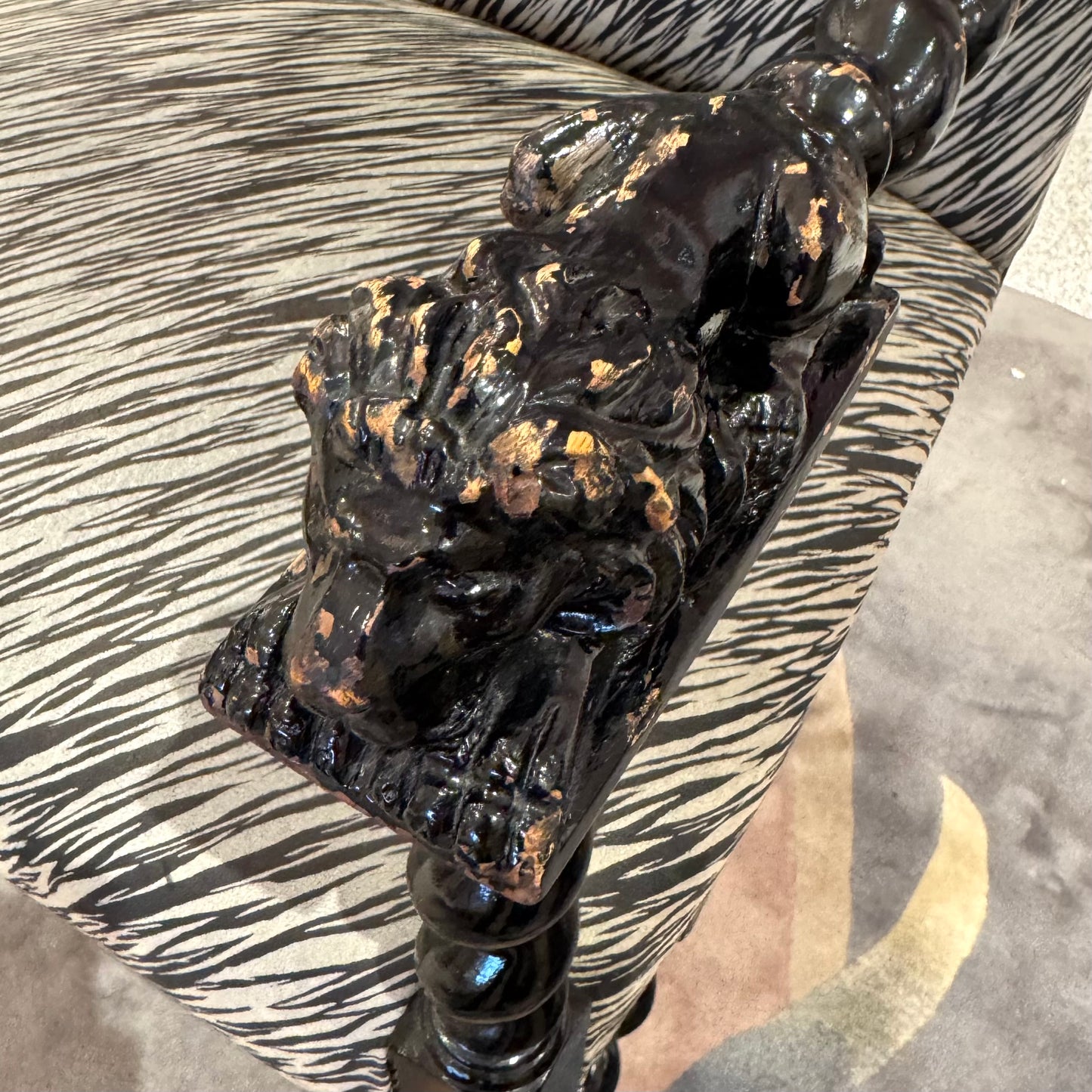 Antique Lions Head Barley Twist Suede Chair/item