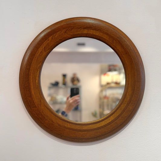 Vintage Circular Teak Mirror by W. Schwab