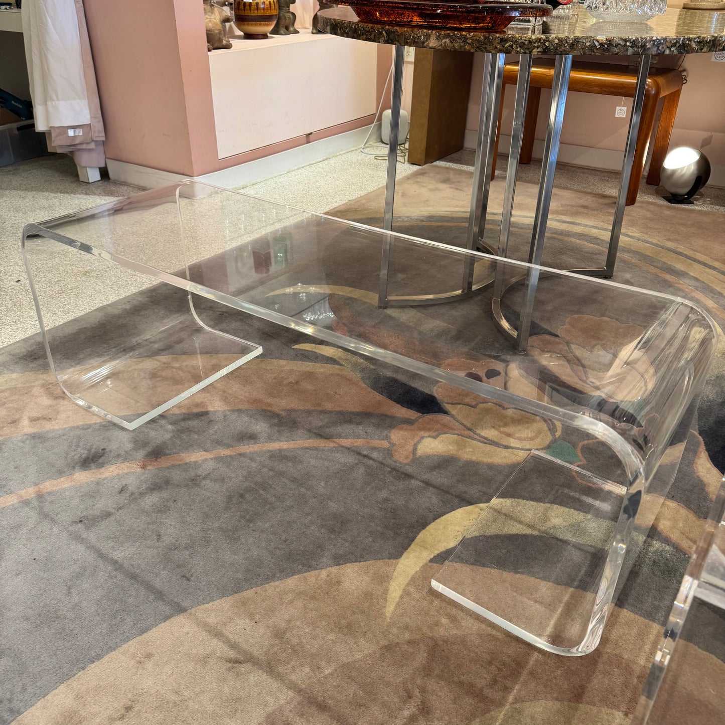 Vintage 1970's 'Scroll' Waterfall Lucite Coffee Table