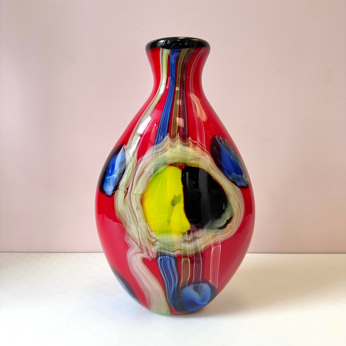 Vintage Large Multicolor Handblown Murano Glass Vase Attributed to Salvadore Studio