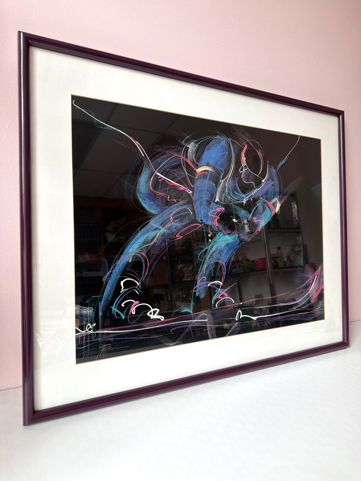 Vintage Framed 1980's "America's Downhill" Art Poster by Terry Rose