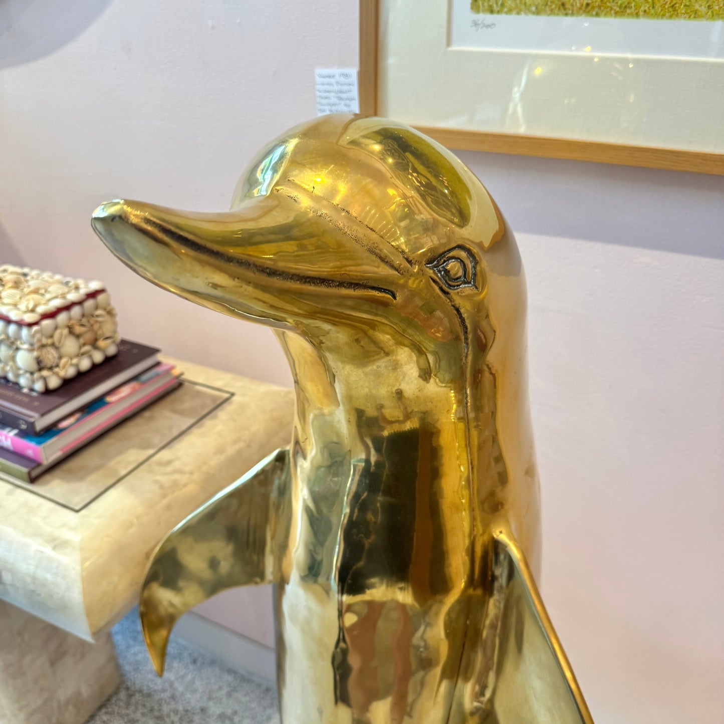 Extra Large Vintage Brass Dolphin Statue