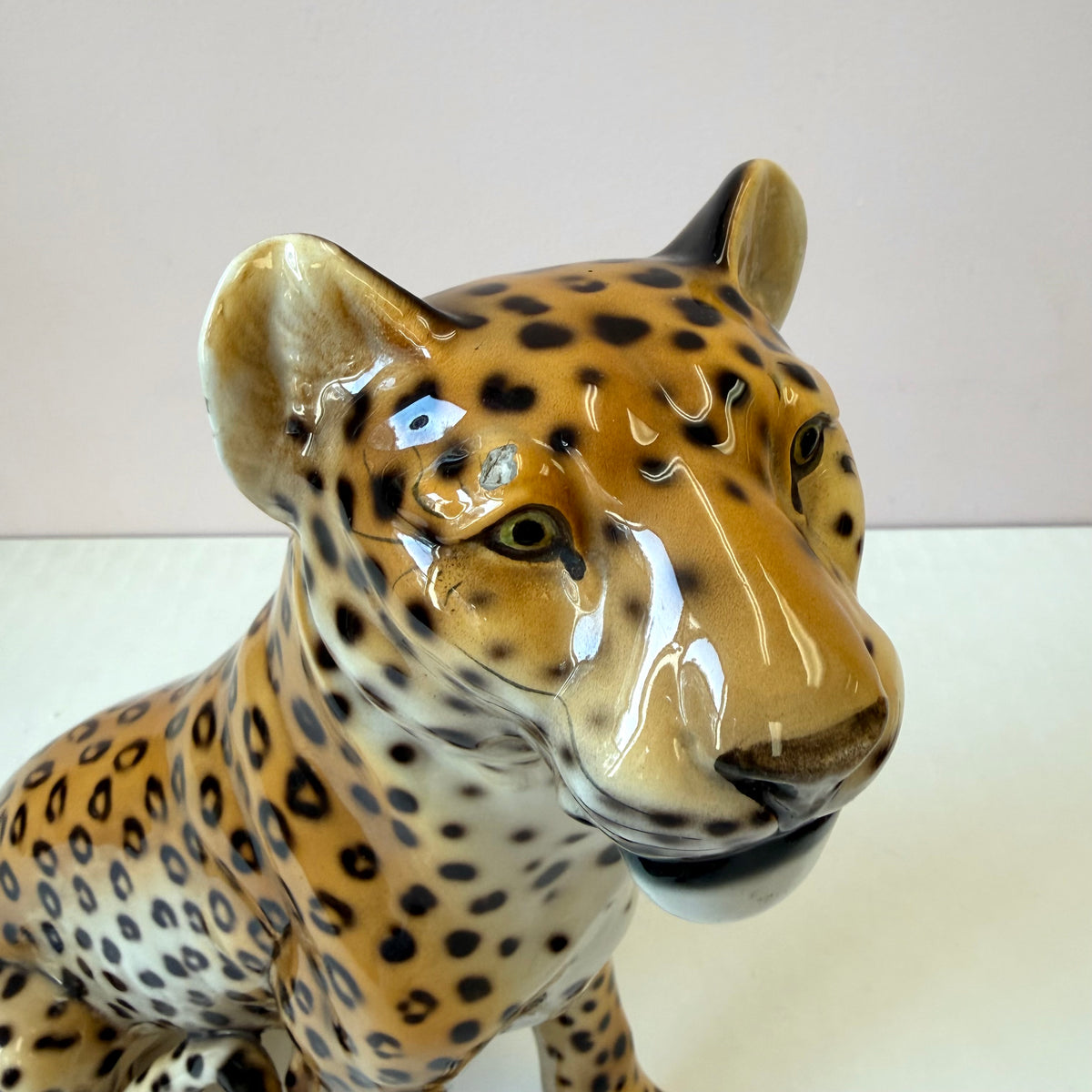 Vintage Mid-Century Italian Ceramic Leopard Statue