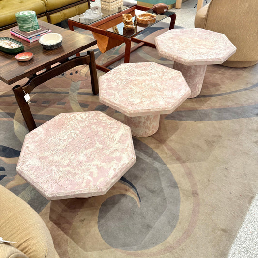 Vintage Set of 3 Pale Pink Octagonal Faux Stone Nesting Tables