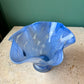 Vintage Krosno Józefina Poland Blue Swirl Ruffled Art Glass Bowl/Vase