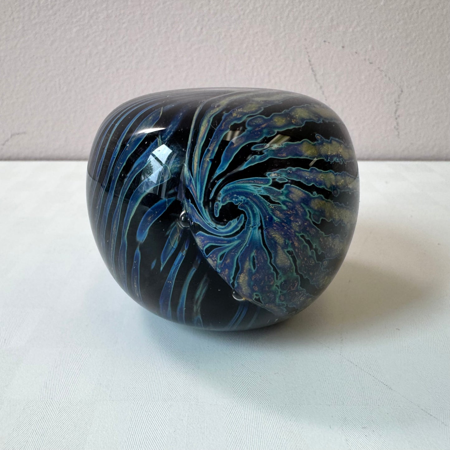 Vintage Black and Blue Striped Murano Glass Paperweight